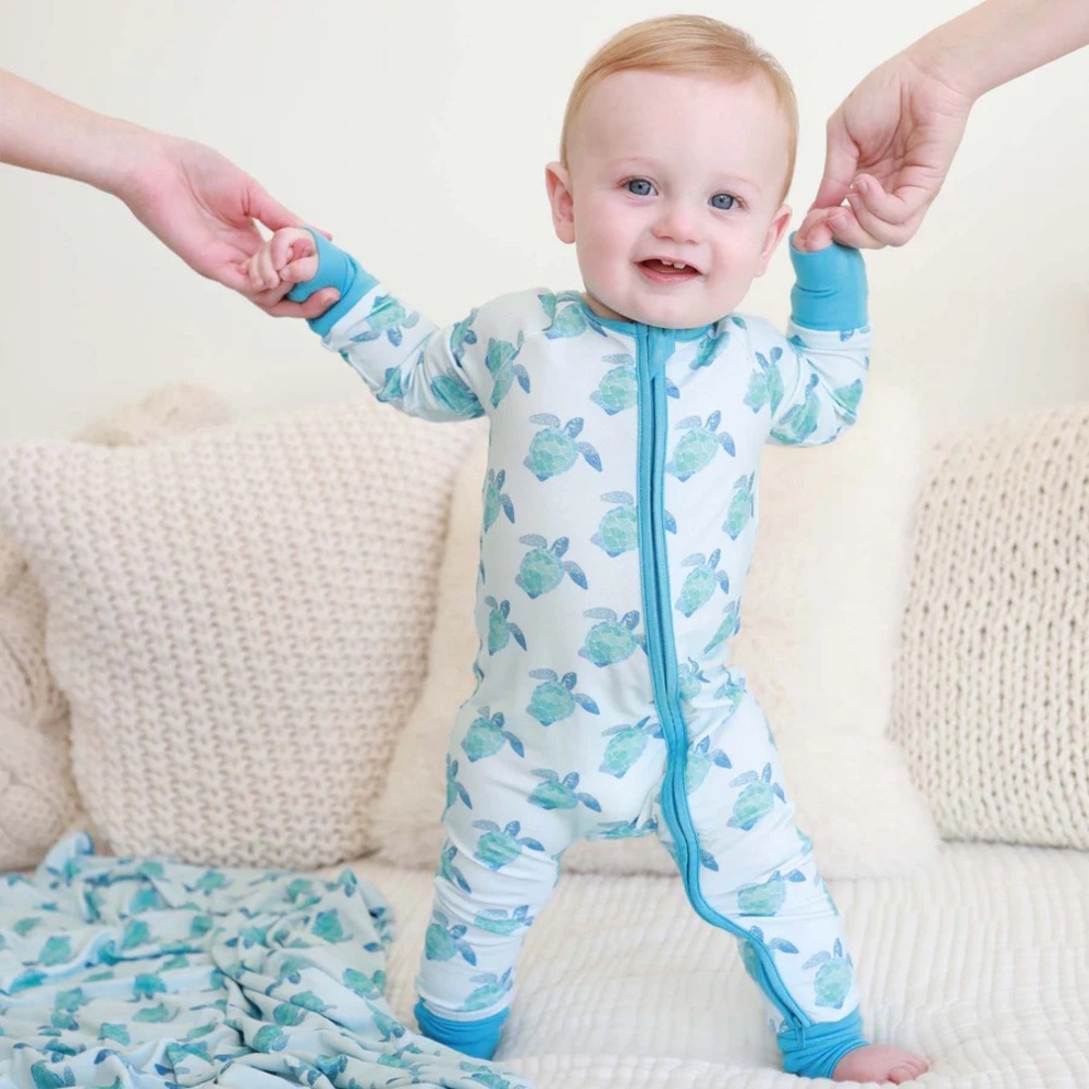 Caden Lane Tropical Turtles Convertible Zip Romper